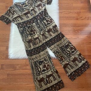 Vintage Bila Jumpsuit Romper Animal Print Size Large Tie Back With Pockets